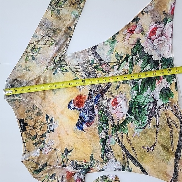 Colour Works Women's Floral Bird Print Top 3/4  Sleeves Rhinestones Size Medium - Picture 15 of 15
